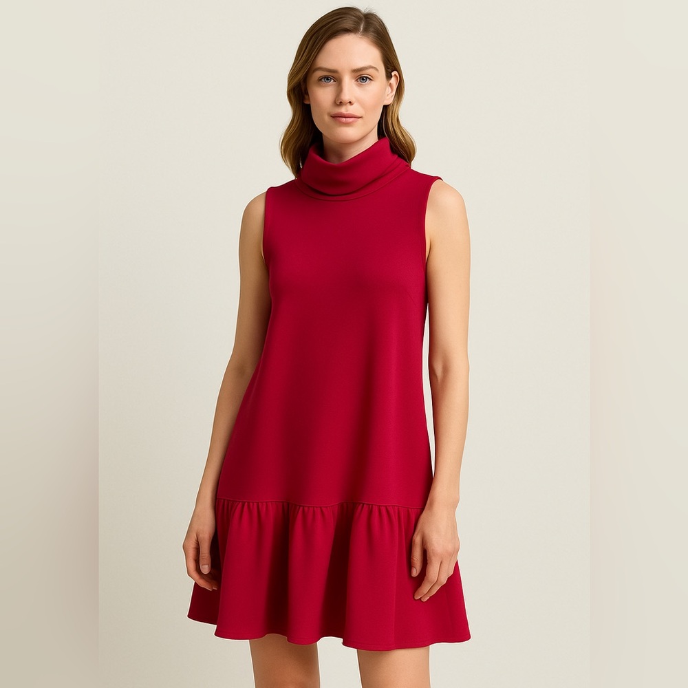 Pink Sleeveless Turtleneck A-line Dress